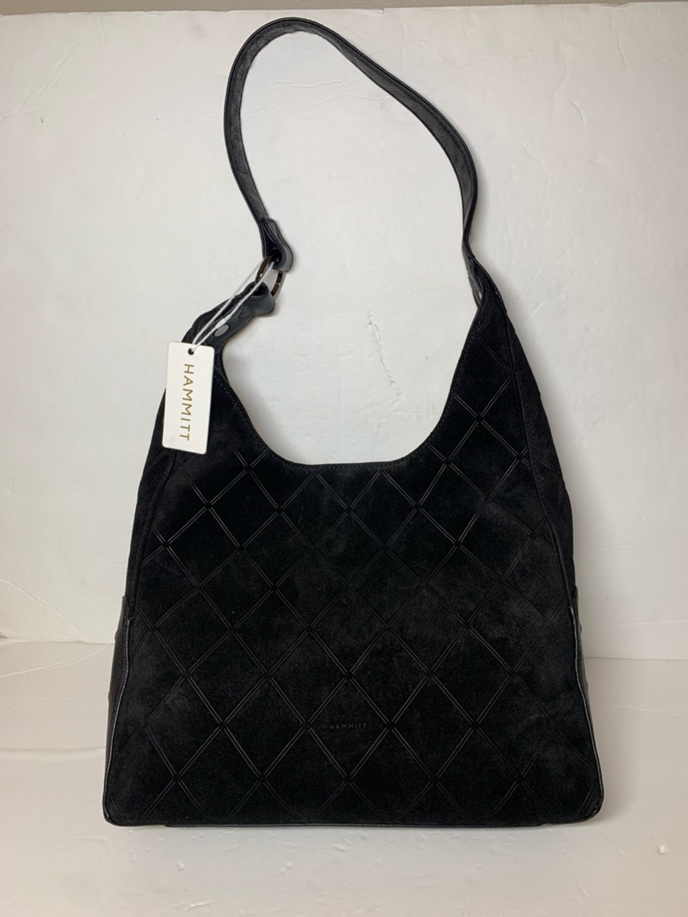 Hammitt TIM Diamond Suede Pebble Leather Medium Shoulder Bag Black NWT
